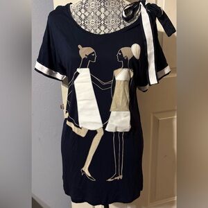 MNG By Mango Navy and White Graphic Tee size S